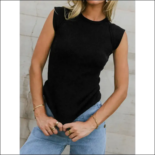 Chic Exposed Seam Round Neck Tank - Black / m - Tops on Sale Worldwide Shipping