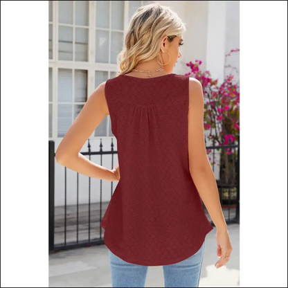 Chic Eyelet Buttoned Round Neck Tank - Tops on Sale Worldwide Shipping
