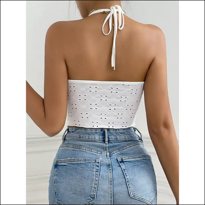 Chic Eyelet Halter Neck Cami - Tank Tops on Sale Worldwide Shipping