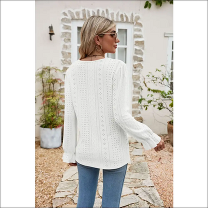 Chic Eyelet Lace Flounce Sleeve Blouse - Blouses on Sale Worldwide Shipping