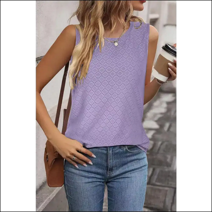 Chic Eyelet Round Neck Tank Top - Tops on Sale Worldwide Shipping
