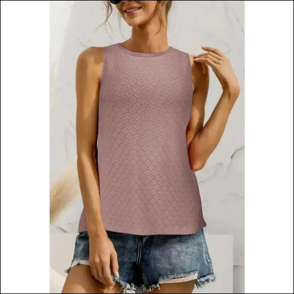 Chic Eyelet Round Neck Tank Top - Purple / m - Tops on Sale Worldwide Shipping