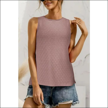 Chic Eyelet Round Neck Tank Top - Purple / m - Tops on Sale Worldwide Shipping