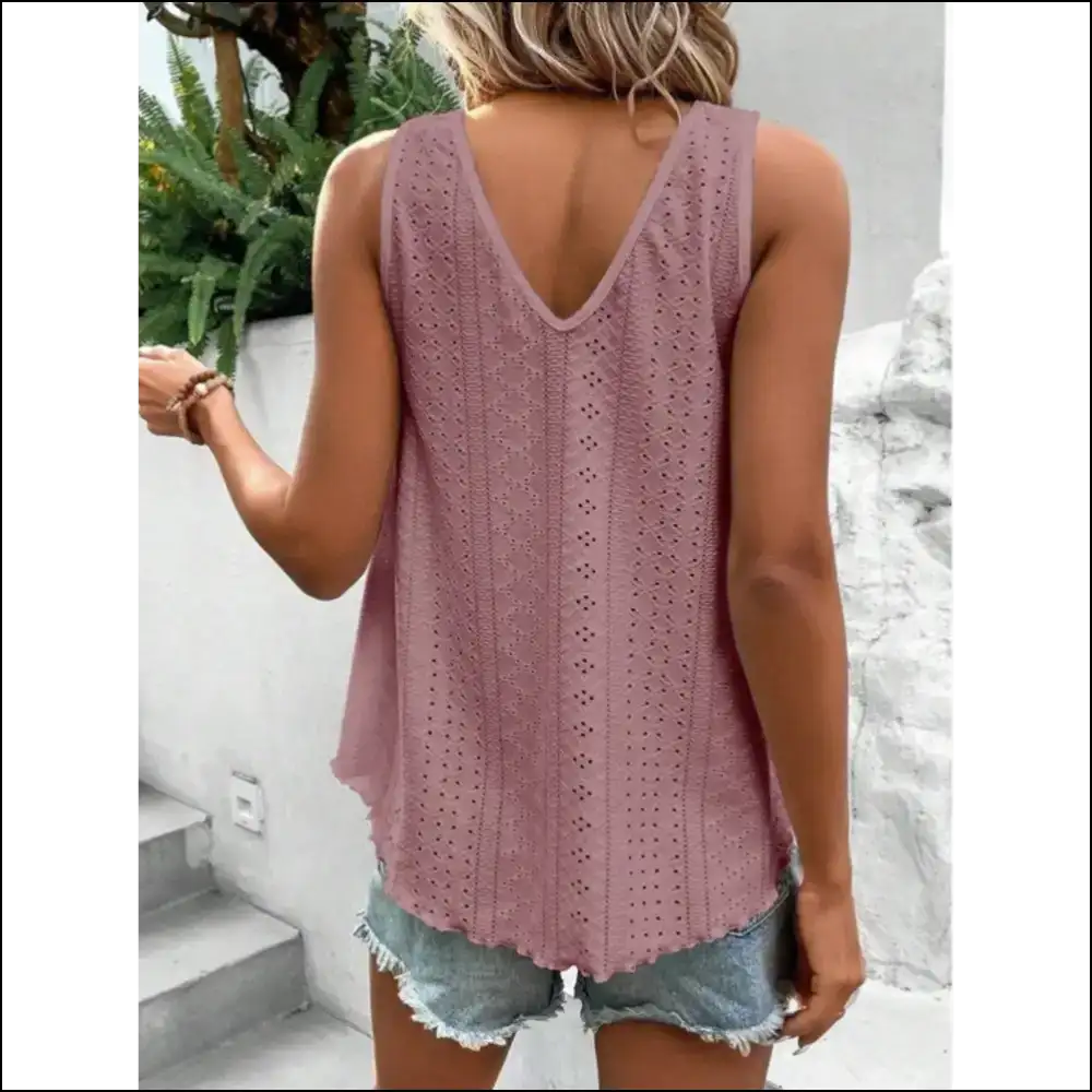 Chic Eyelet V-neck Wide Strap Tank - Tops on Sale Worldwide Shipping