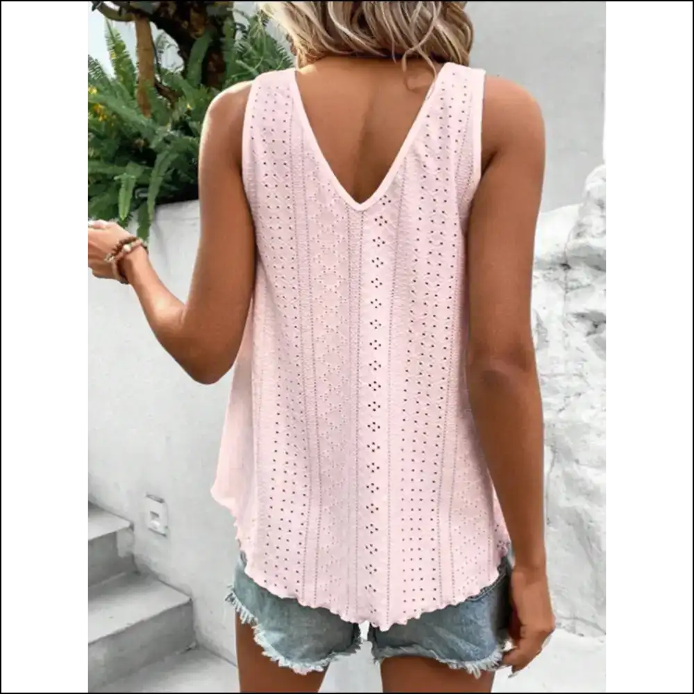 Chic Eyelet V-neck Wide Strap Tank - Tops on Sale Worldwide Shipping
