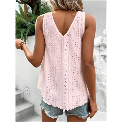 Chic Eyelet V-neck Wide Strap Tank - Tops on Sale Worldwide Shipping