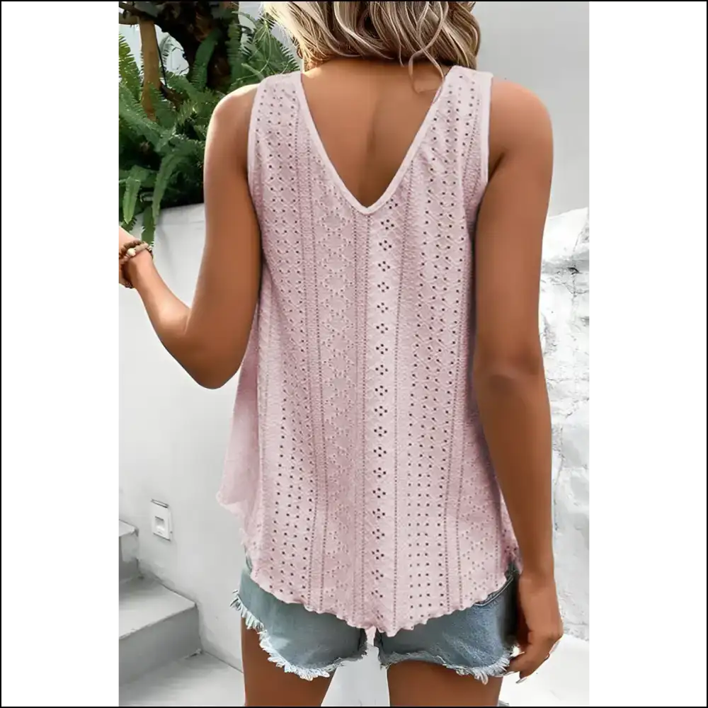 Chic Eyelet V-neck Wide Strap Tank - Tops on Sale Worldwide Shipping
