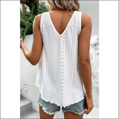 Chic Eyelet V-neck Wide Strap Tank - Tops on Sale Worldwide Shipping