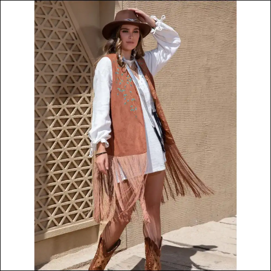 Chic Faux Suede Fringe Hem Open Front Vest - Dusty Pink / l - Tank Tops on Sale Worldwide Shipping