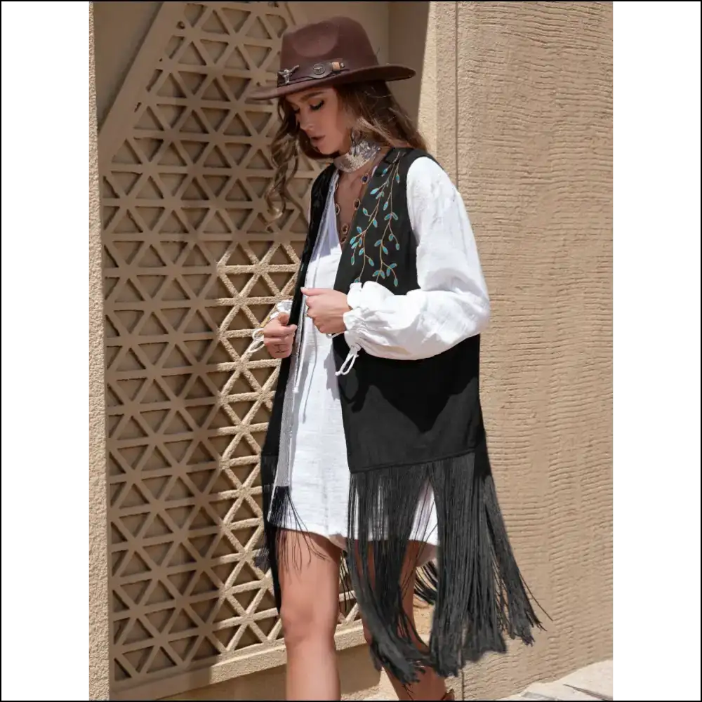 Chic Faux Suede Fringe Hem Open Front Vest - Tank Tops on Sale Worldwide Shipping