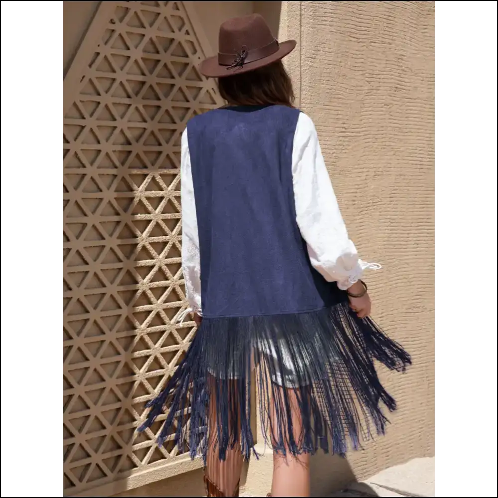 Chic Faux Suede Fringe Hem Open Front Vest - Tank Tops on Sale Worldwide Shipping