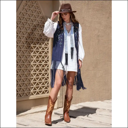 Chic Faux Suede Fringe Hem Open Front Vest - Tank Tops on Sale Worldwide Shipping