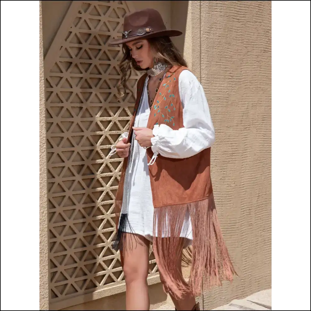 Chic Faux Suede Fringe Hem Open Front Vest - Tank Tops on Sale Worldwide Shipping