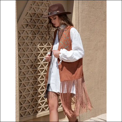 Chic Faux Suede Fringe Hem Open Front Vest - Tank Tops on Sale Worldwide Shipping