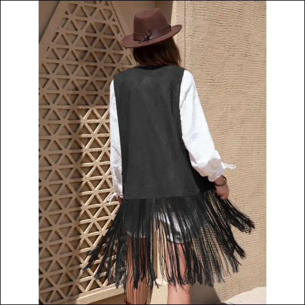 Chic Faux Suede Fringe Hem Open Front Vest - Tank Tops on Sale Worldwide Shipping