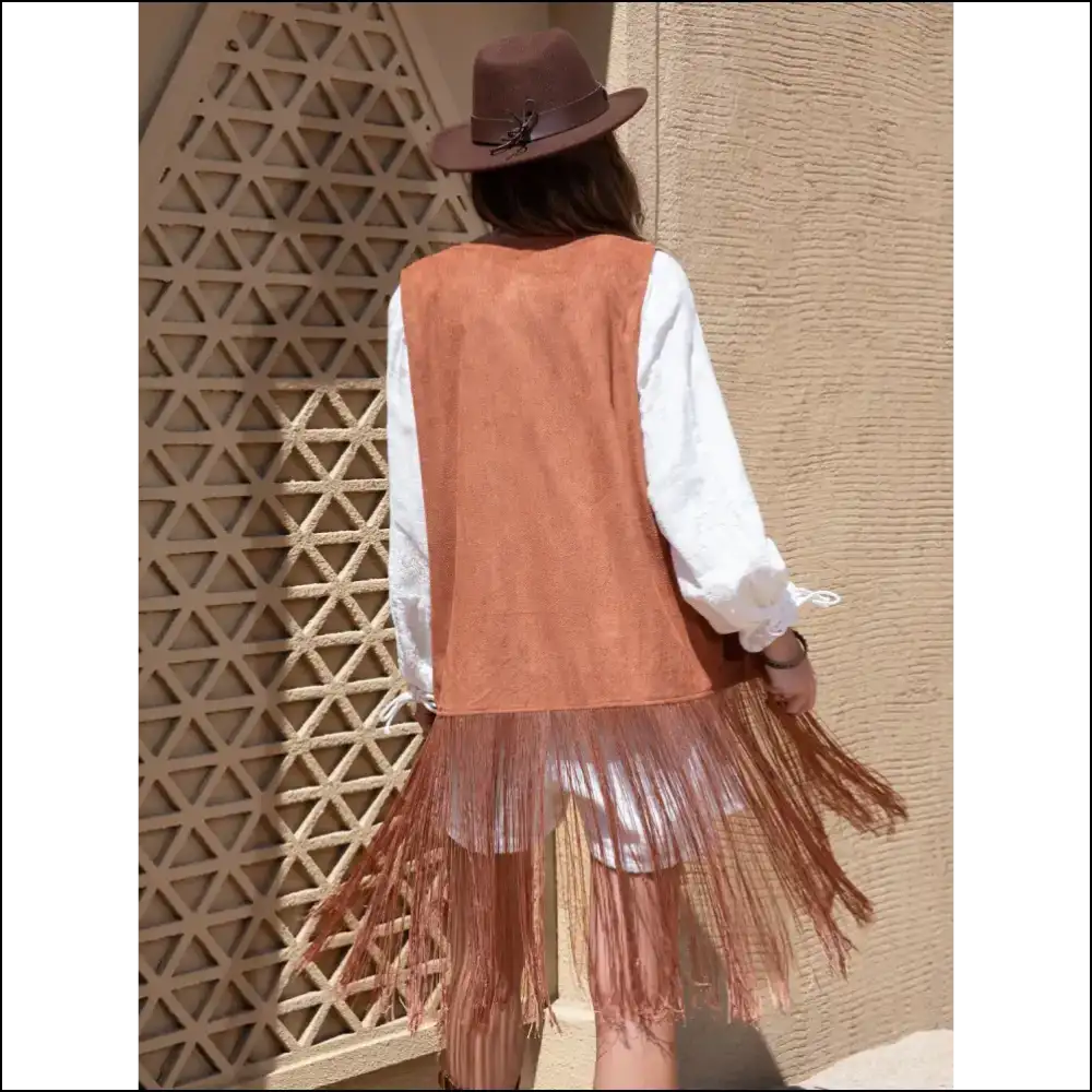 Chic Faux Suede Fringe Hem Open Front Vest - Tank Tops on Sale Worldwide Shipping