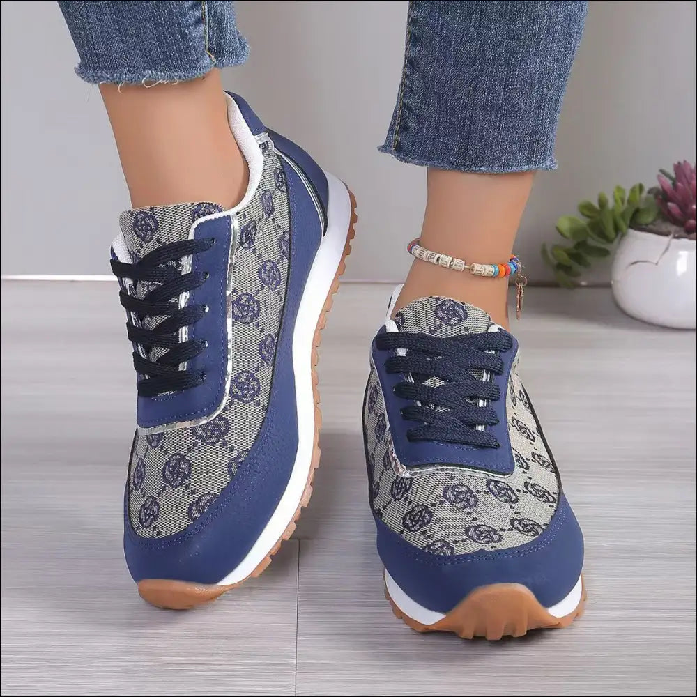 Chic Floral Contrast Round Toe Athletic Shoes - Navy / 36(us5) - on Sale Worldwide Shipping