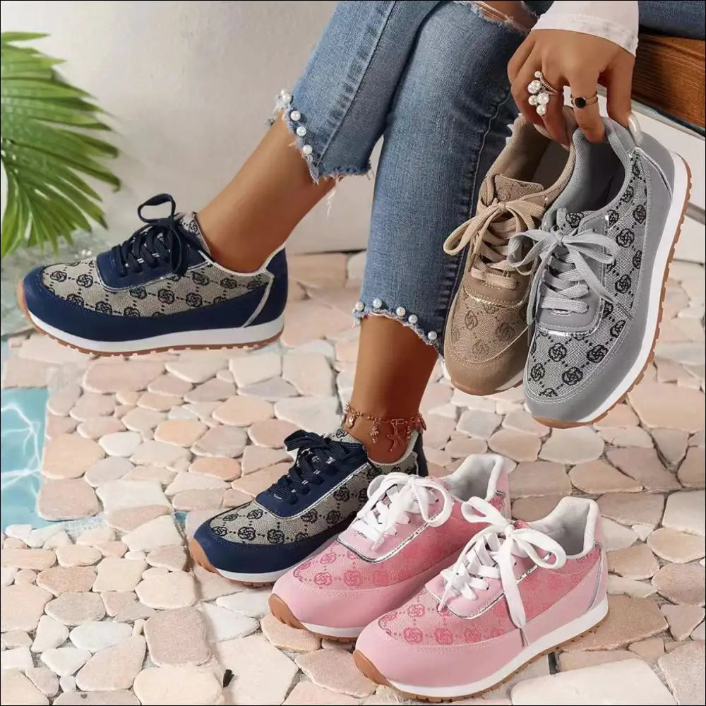 Chic Floral Contrast Round Toe Athletic Shoes - on Sale Worldwide Shipping