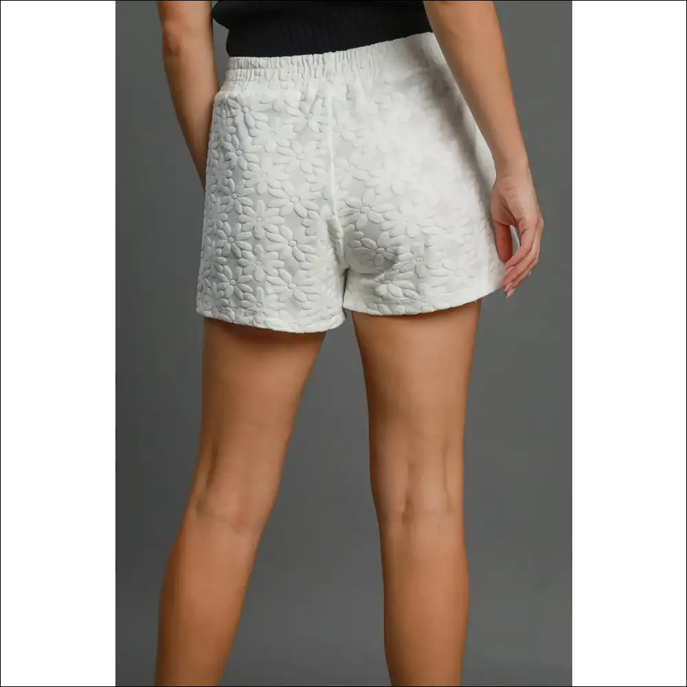 Chic Floral Jacquard Elastic Waist Shorts with Pockets - on Sale Worldwide Shipping