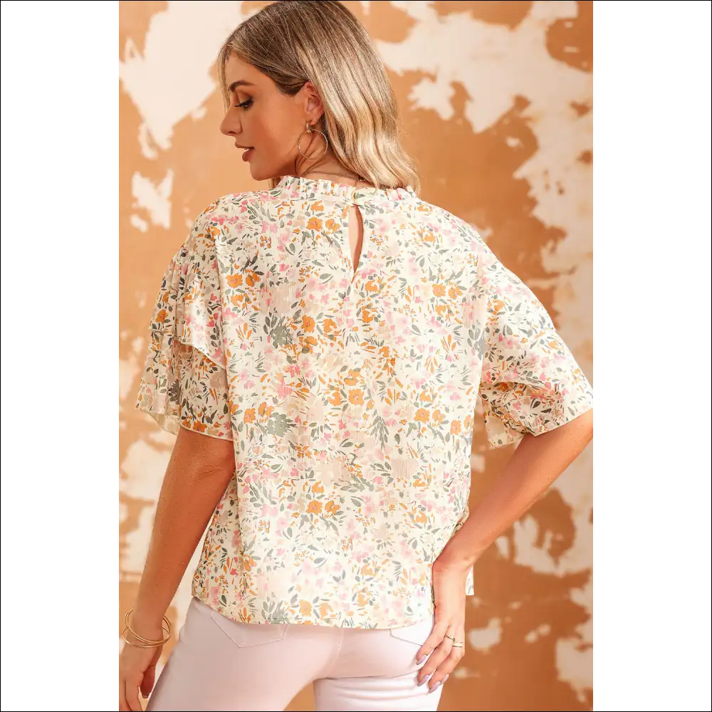 Chic Floral Round Neck Blouse – Effortless Elegance - Blouses on Sale Worldwide Shipping