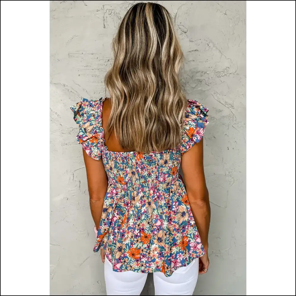 Chic Floral Smocked Cap Sleeve Top - Tank Tops on Sale Worldwide Shipping