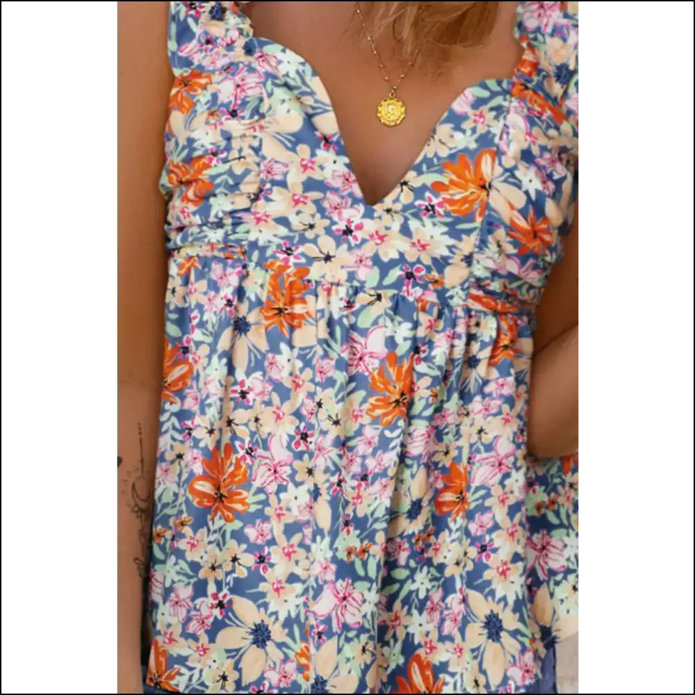 Chic Floral Smocked Cap Sleeve Top - Tank Tops on Sale Worldwide Shipping