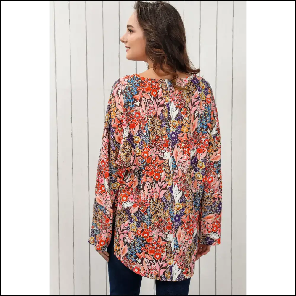 Chic Floral V-neck Long Sleeve Blouse - Blouses on Sale Worldwide Shipping