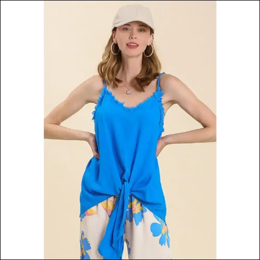 Chic Frayed Cami with Adjustable Straps - Blue / s - Tank Tops on Sale Worldwide Shipping