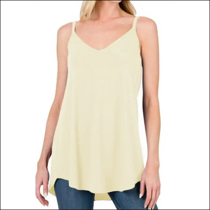 Chic Full Size Spaghetti Strap V-neck Flowy Tunic Cami - Ivory / 2xl - Tank Tops on Sale Worldwide Shipping