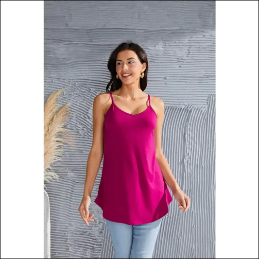 Chic Full Size Spaghetti Strap V-neck Flowy Tunic Cami - Rose Red / s - Tank Tops on Sale Worldwide Shipping
