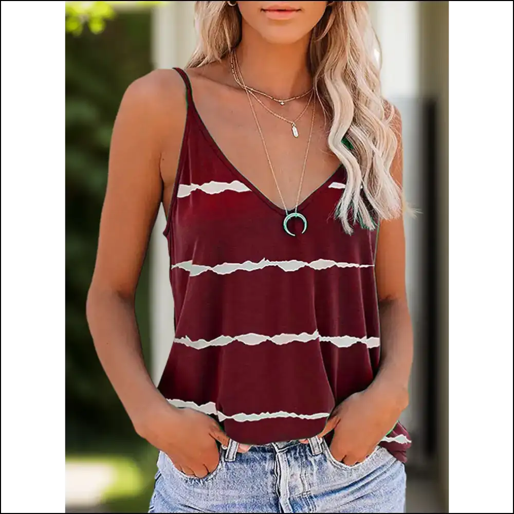 Chic Full Size Striped V-neck Cami - Tank Tops on Sale Worldwide Shipping