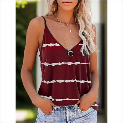 Chic Full Size Striped V-neck Cami - Tank Tops on Sale Worldwide Shipping