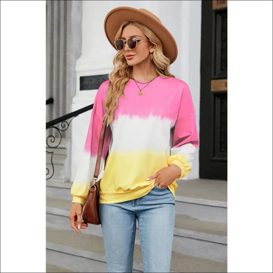 Chic Gradient Round Neck Long Sleeve Sweatshirt - Pink / s - Sweatshirts & Hoodies on Sale Worldwide Shipping