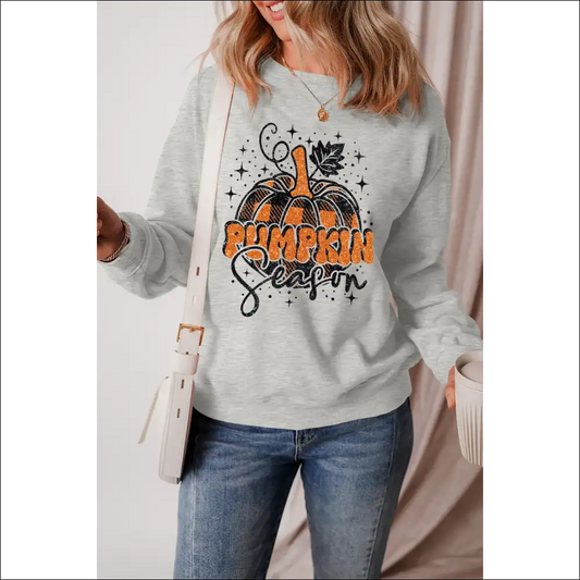 Chic Graphic Round Neck Long Sleeve Sweatshirt - Gray / s - Sweatshirts & Hoodies on Sale Worldwide Shipping