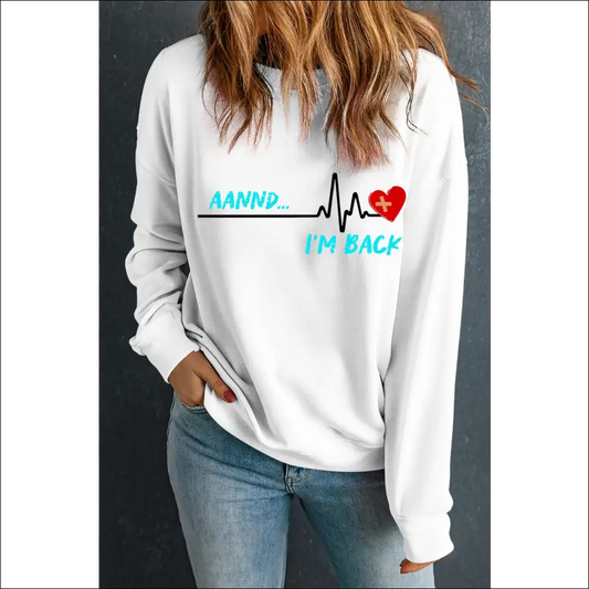 Chic Graphic Round Neck Long Sleeve Sweatshirt - White / l - Sweatshirts & Hoodies on Sale Worldwide Shipping
