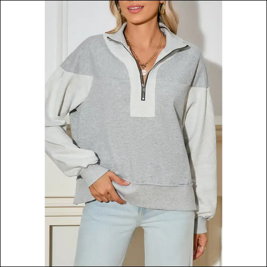 Chic Gray Zip Collar: Cloud-soft Style from Needful Things ?️ - s - Sweatshirts & Hoodies on Sale Worldwide Shipping