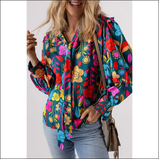 Chic Green 60s Floral Print Blouse: Groovy & Ready to Party 🌼 - s - Blouses on Sale Worldwide Shipping