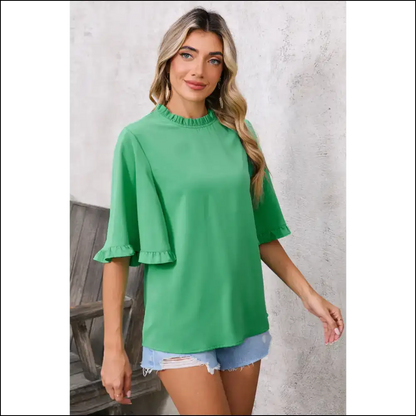 Chic Green Frilly Blouse your Closet just Got Luckier - Blouses on Sale Worldwide Shipping