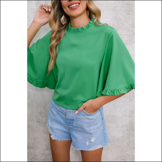 Chic Green Frilly Blouse your Closet just Got Luckier - s - Blouses on Sale Worldwide Shipping