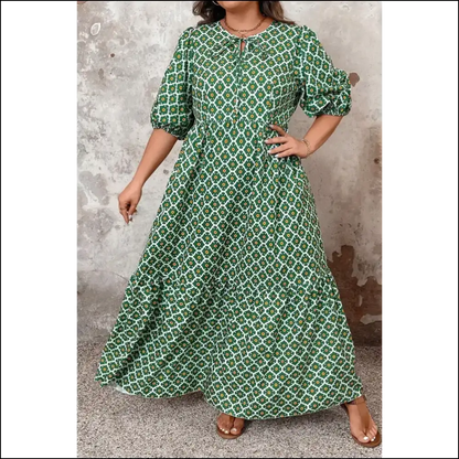Chic Green Geometric Floral Maxi Dress: Look Good Hide the Snacks Needful Things 👗 - Plus Size Dresses on Sale Worldwide Shipping