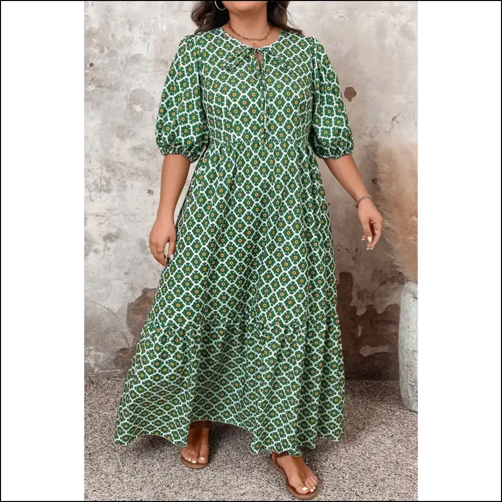Chic Green Geometric Floral Maxi Dress: Look Good Hide the Snacks Needful Things 👗 - Plus Size Dresses on Sale Worldwide Shipping