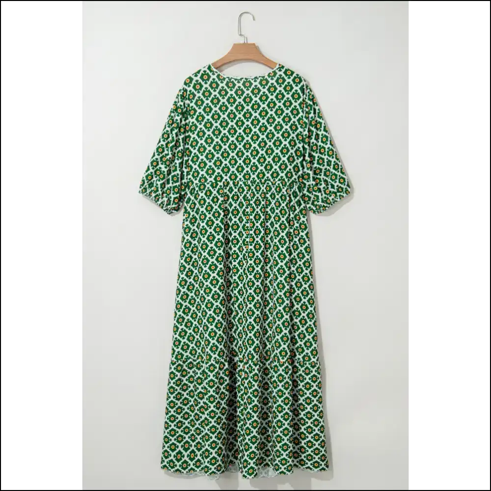 Chic Green Geometric Floral Maxi Dress: Look Good Hide the Snacks Needful Things 👗 - Plus Size Dresses on Sale Worldwide Shipping