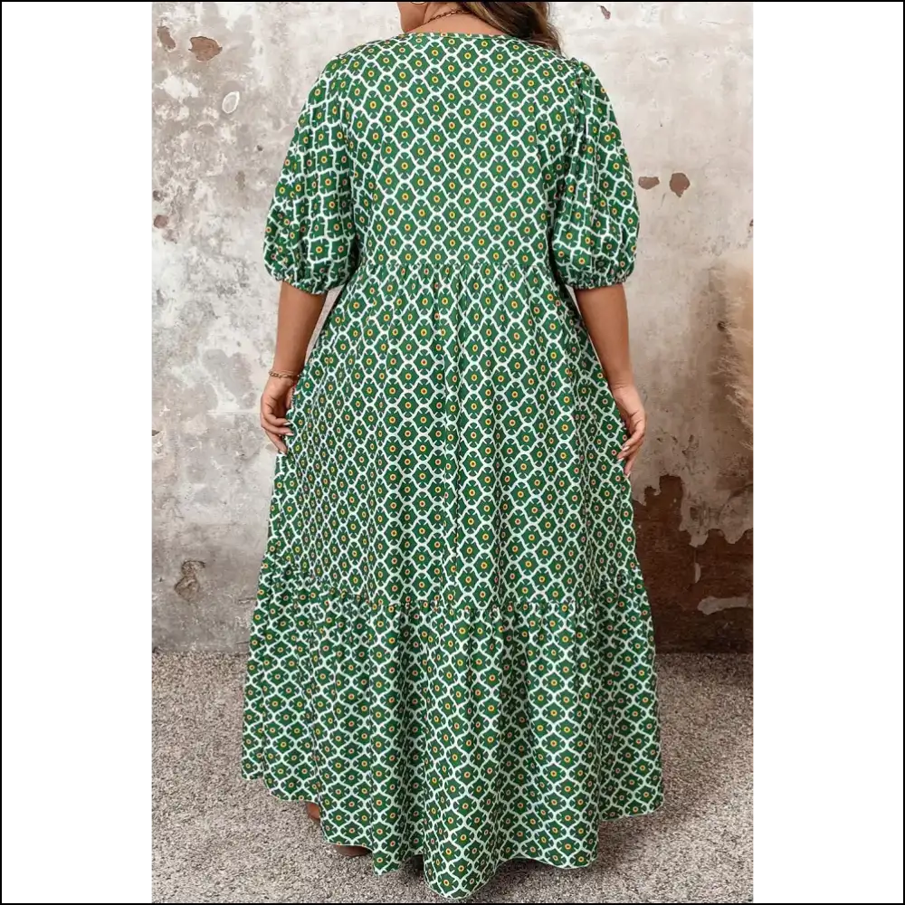 Chic Green Geometric Floral Maxi Dress: Look Good Hide the Snacks Needful Things 👗 - Plus Size Dresses on Sale Worldwide Shipping