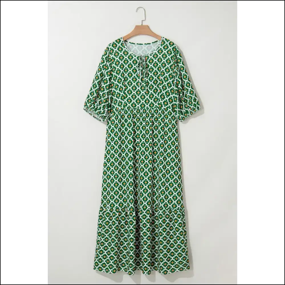 Chic Green Geometric Floral Maxi Dress: Look Good Hide the Snacks Needful Things 👗 - Plus Size Dresses on Sale Worldwide Shipping