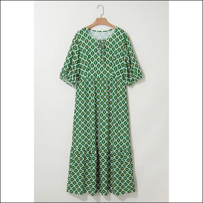 Chic Green Geometric Floral Maxi Dress: Look Good Hide the Snacks Needful Things 👗 - Plus Size Dresses on Sale Worldwide Shipping