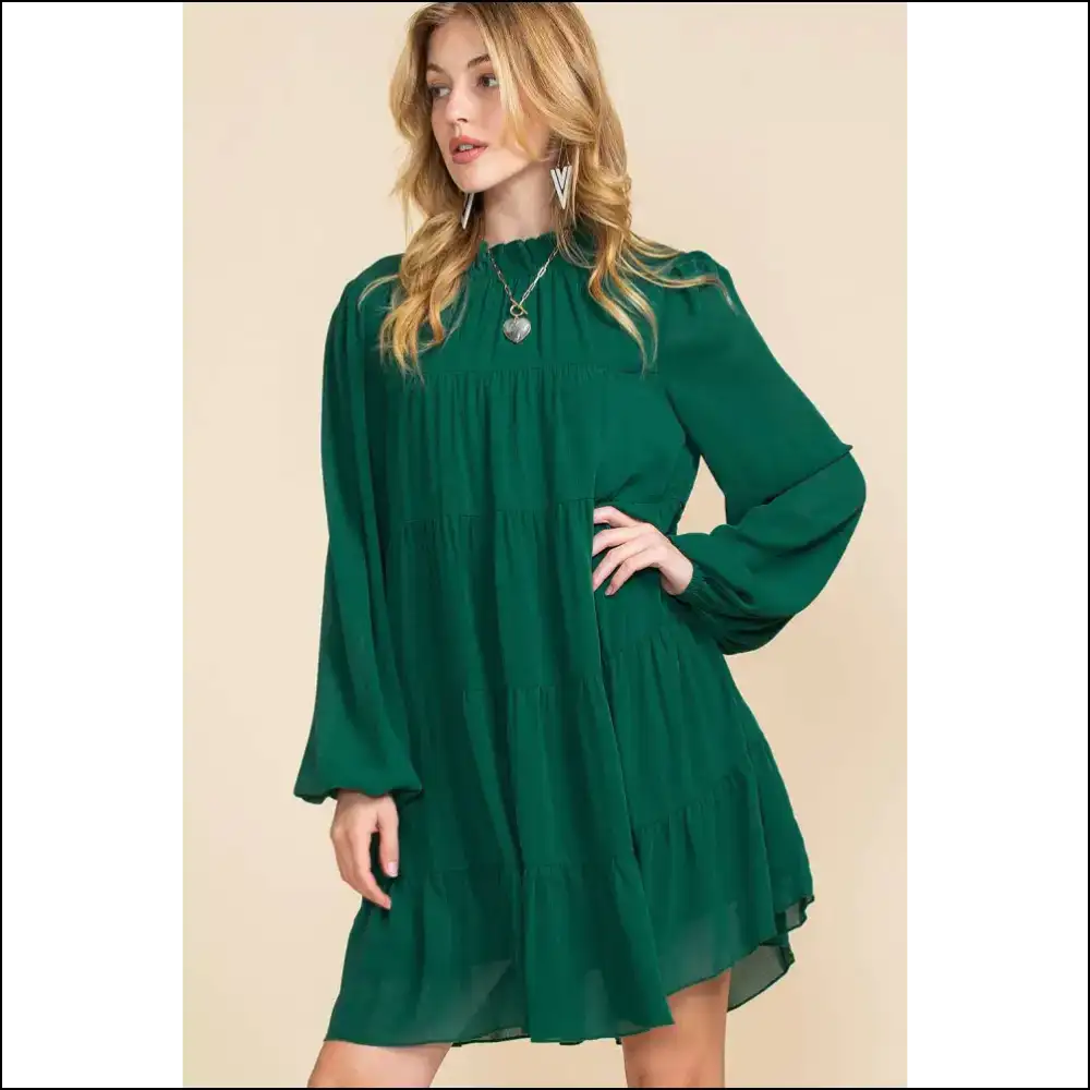 Chic Green Mock Neck Dress: Instant Queen 👑 Needful Things - Short Dresses on Sale Worldwide Shipping