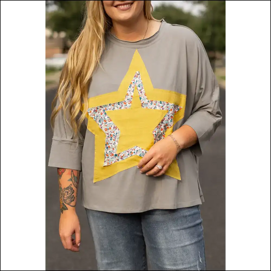 Chic Grey Floral Star Patch: Shine Darling! ✨ Needful Things - Medium / 1x - Plus Size Tops on Sale Worldwide Shipping