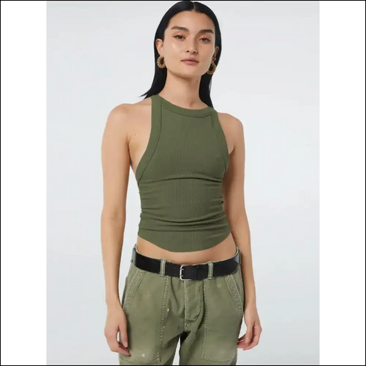 Chic Halter Neck Ribbed Cropped Top - Green / Xl - Tank Tops on Sale Worldwide Shipping