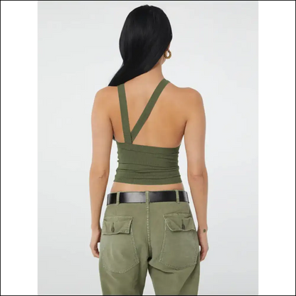 Chic Halter Neck Ribbed Cropped Top - Tank Tops on Sale Worldwide Shipping