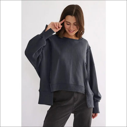 Chic High-low Exposed Seam Sweatshirt - Dark Gray / one Size - Sweatshirts & Hoodies on Sale Worldwide Shipping